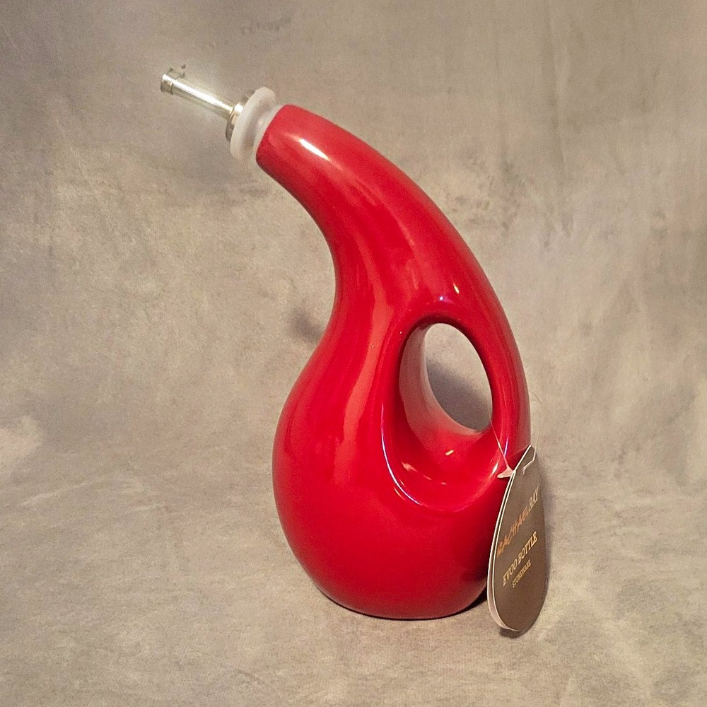 Rachael Ray Red Stoneware EVOO Oil Cruet Bottle Dispenser Spout 24oz H016 NEW
